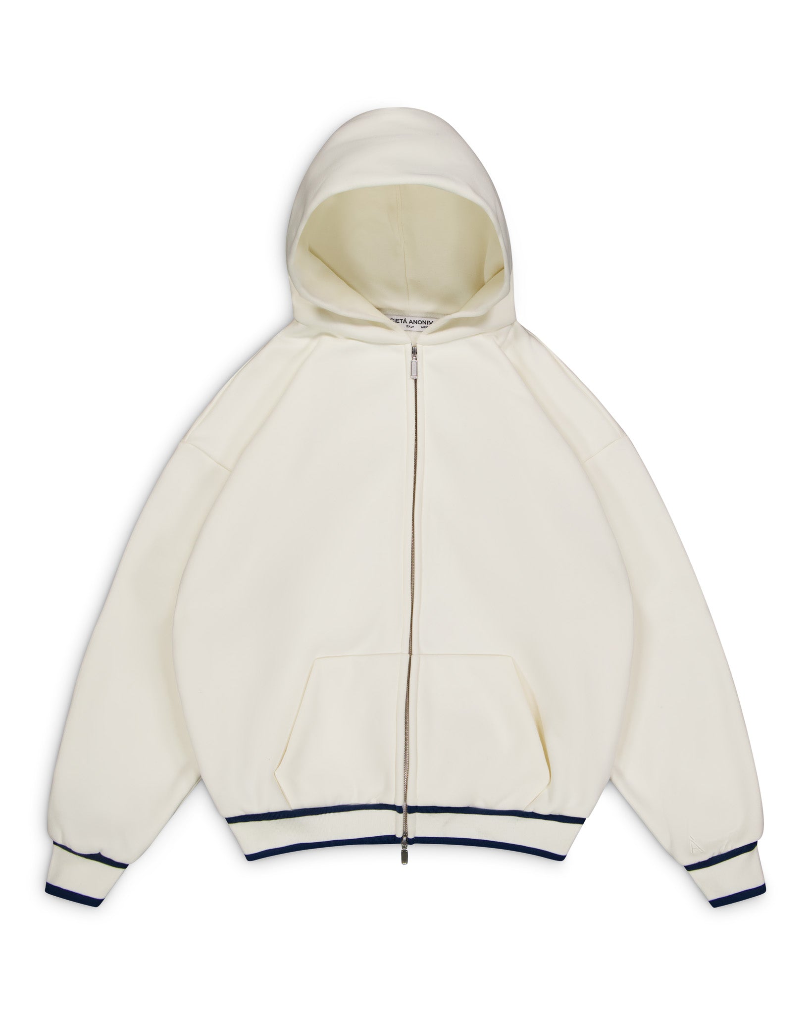 Anonima Zip-Up Hoodie - Ivory with Navy