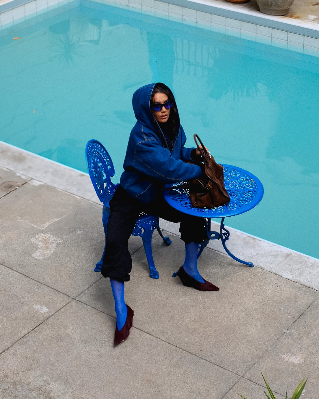 Woman Wearing Sociea Anonima Denim Hoodie
