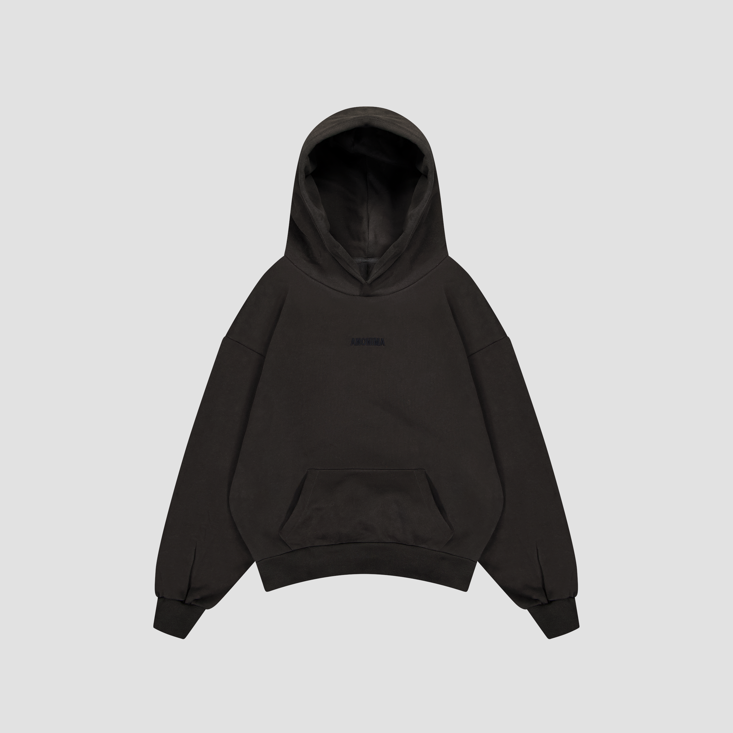 Flat Lay of Vintage Charcoal hoodie on a light gray background