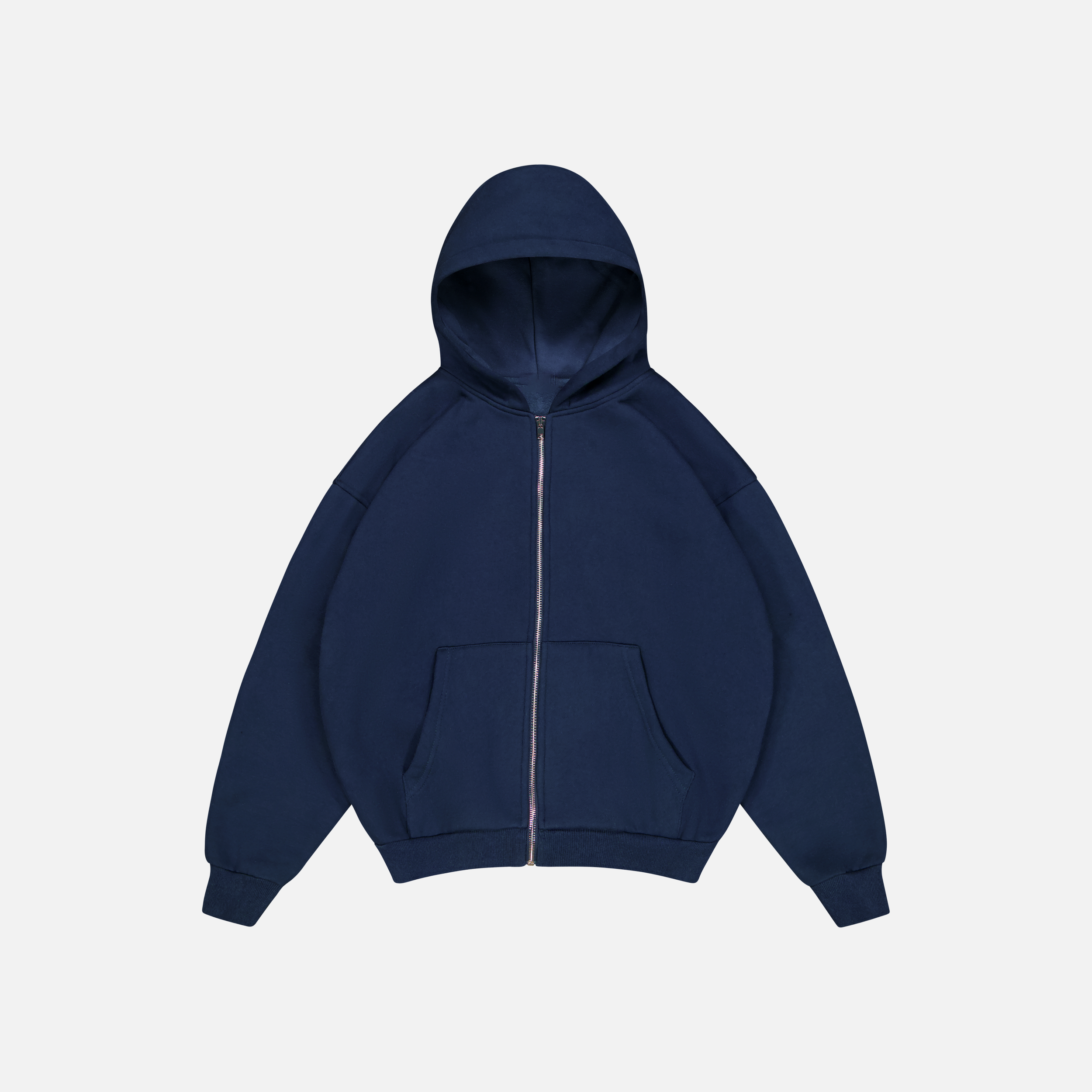Navy blue hoodie on a light gray background