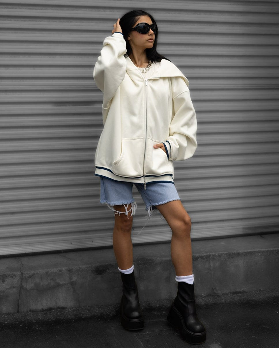 Women wearing white hoodie