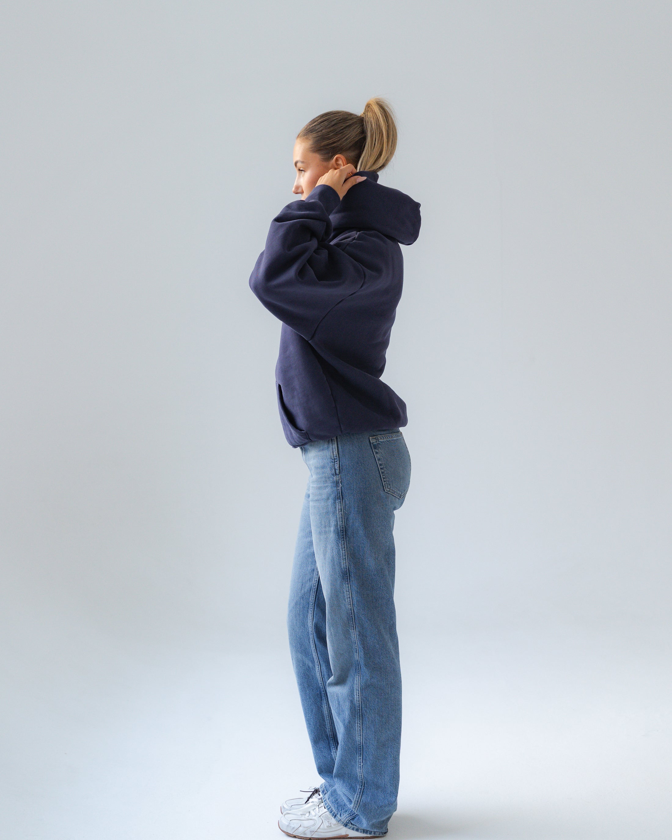 Navy Blue Anonima Hoodie with red appliquè