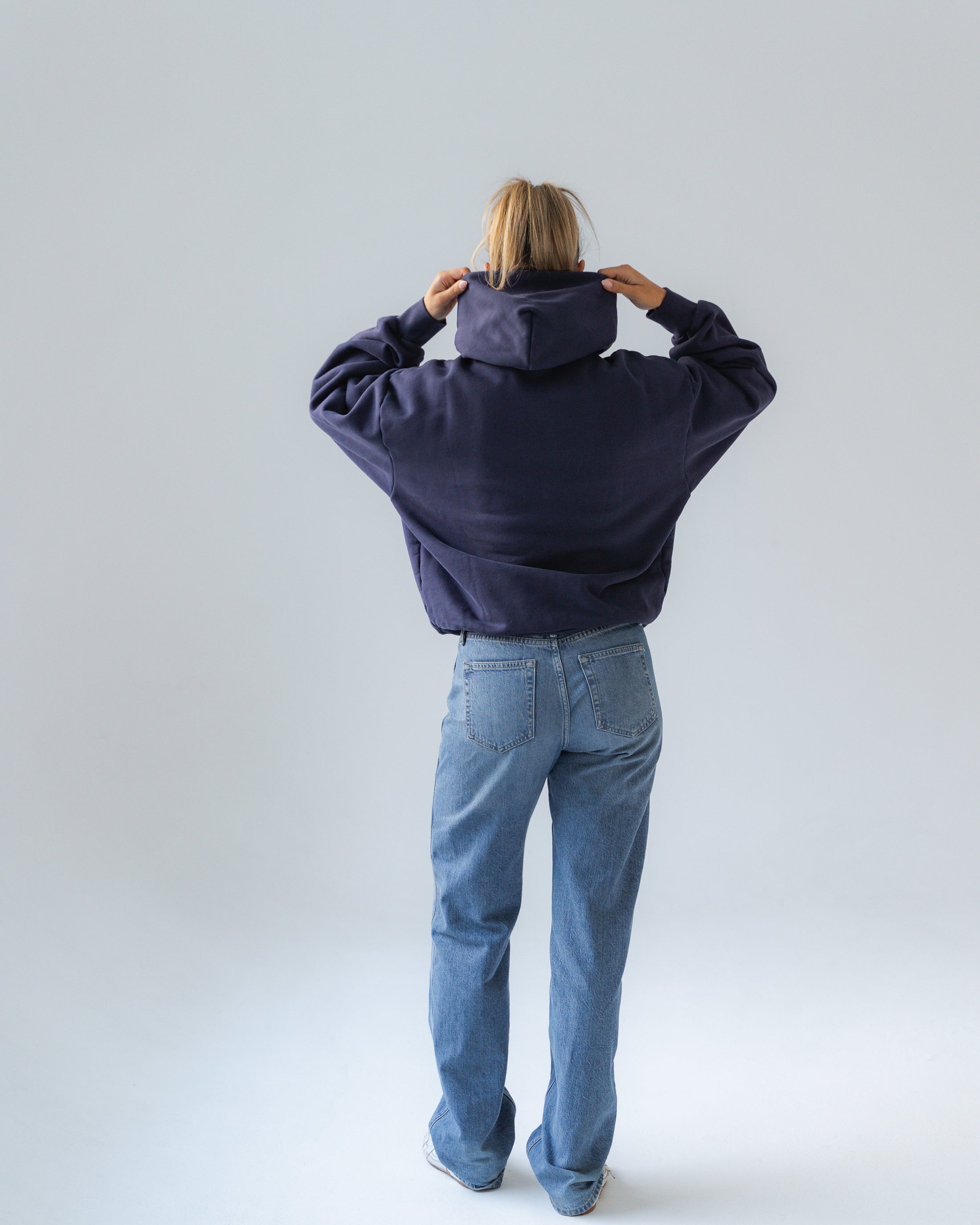 Navy Blue Anonima Hoodie with red appliquè