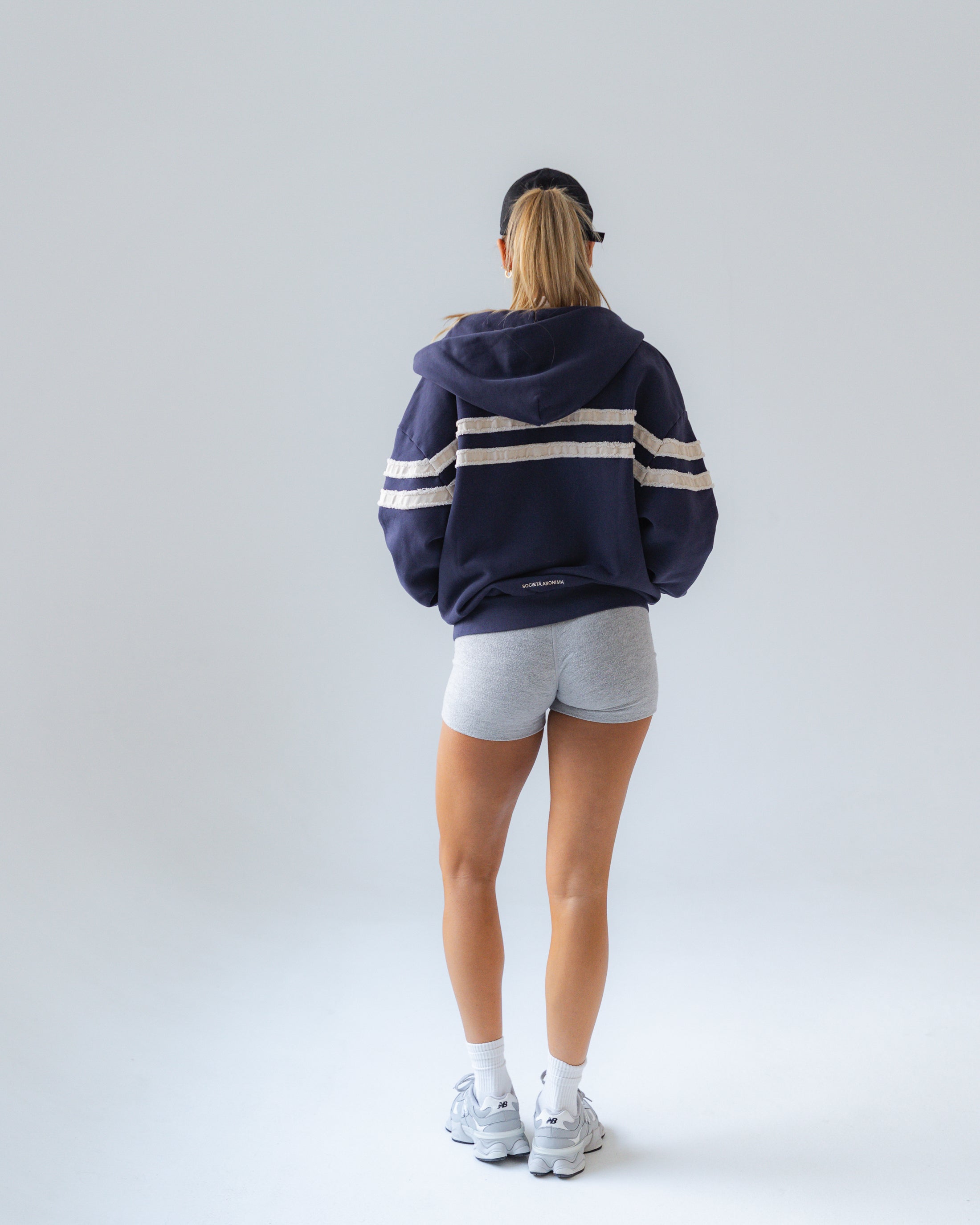White Stripe on Midnight Blue Zip-up Hoodie