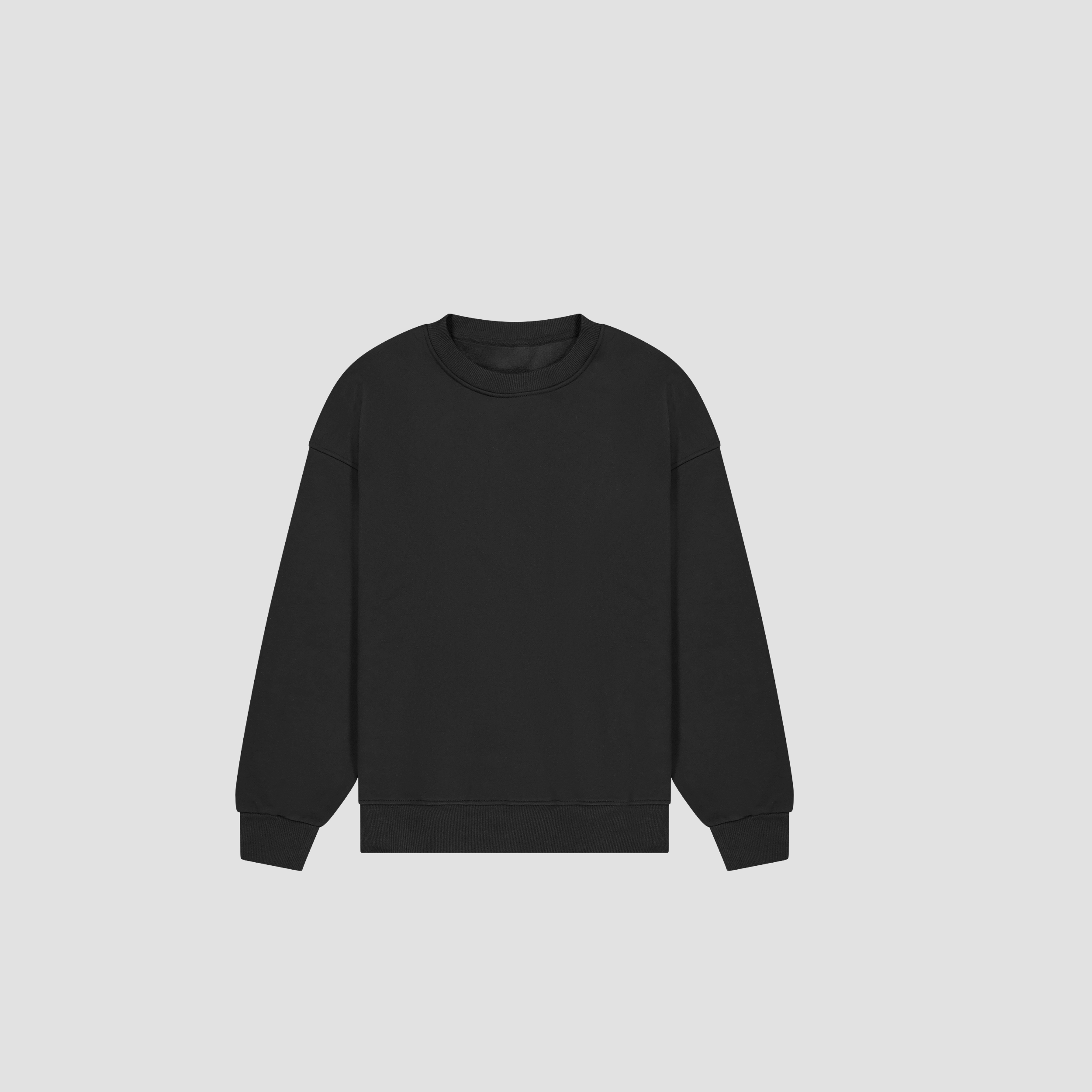 Flat Lay of Black sweater on a light gray background