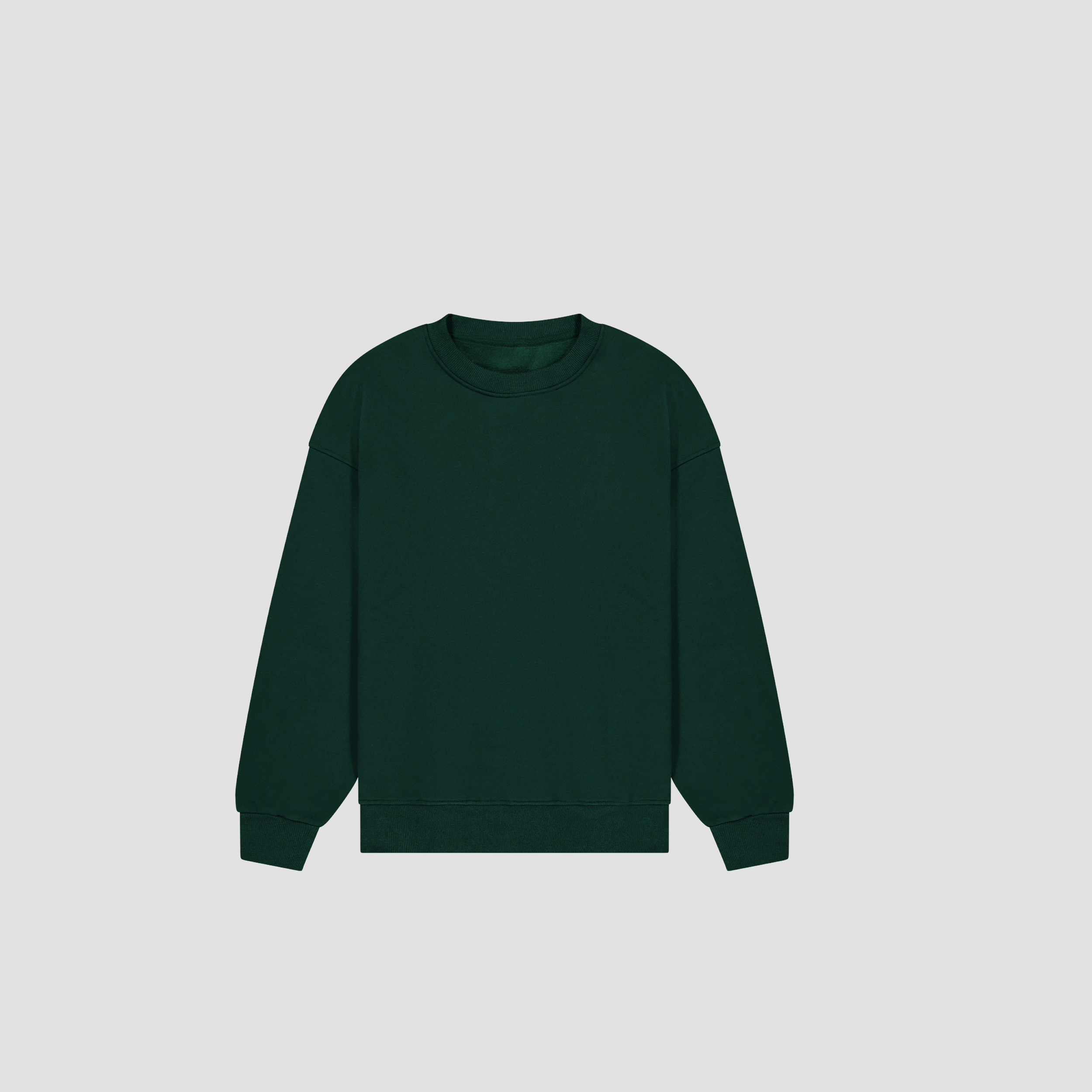 Flat lay of British Racing Green sweater  on a light gray background
