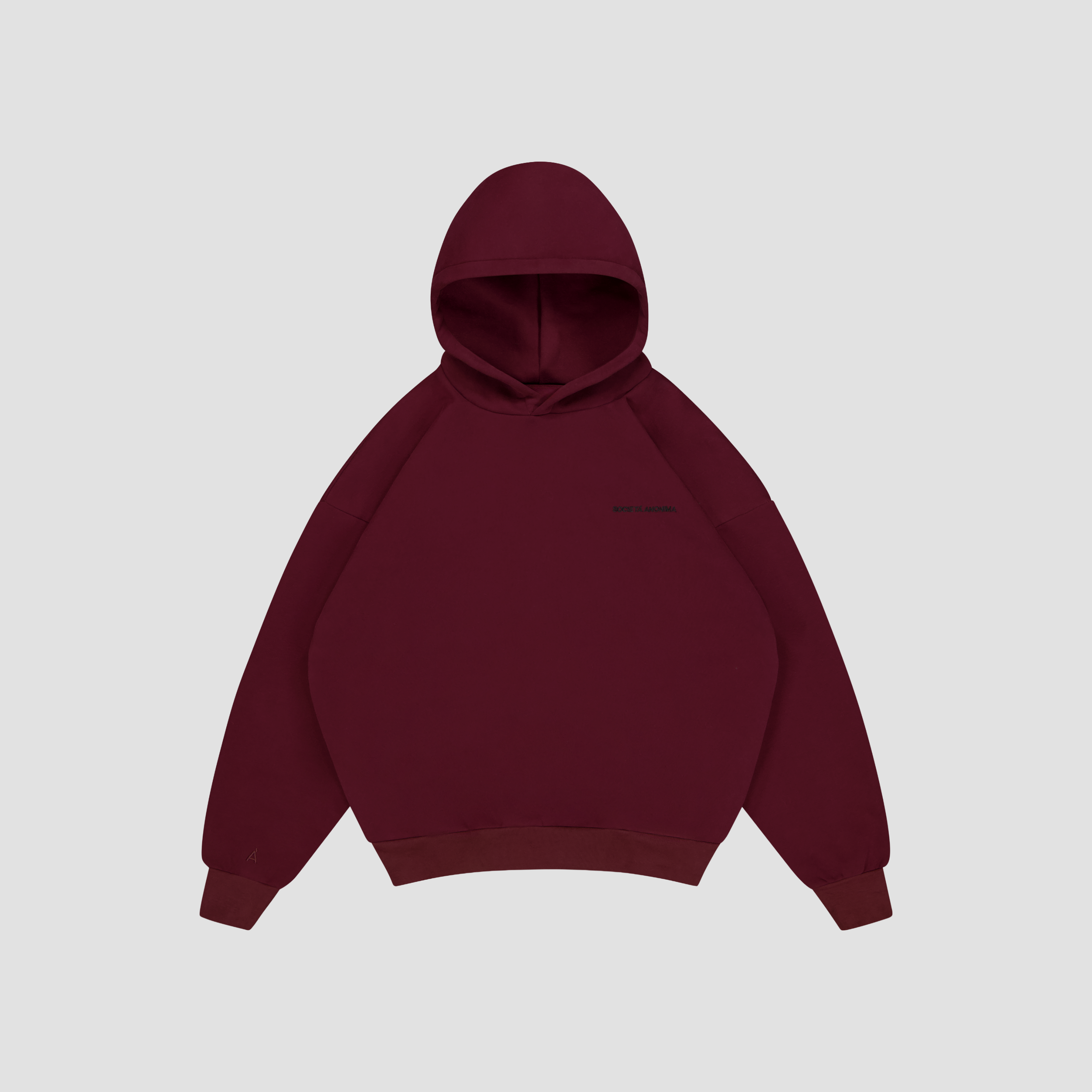 Flat Lay of Maroon hoodie on a light gray background flat lay